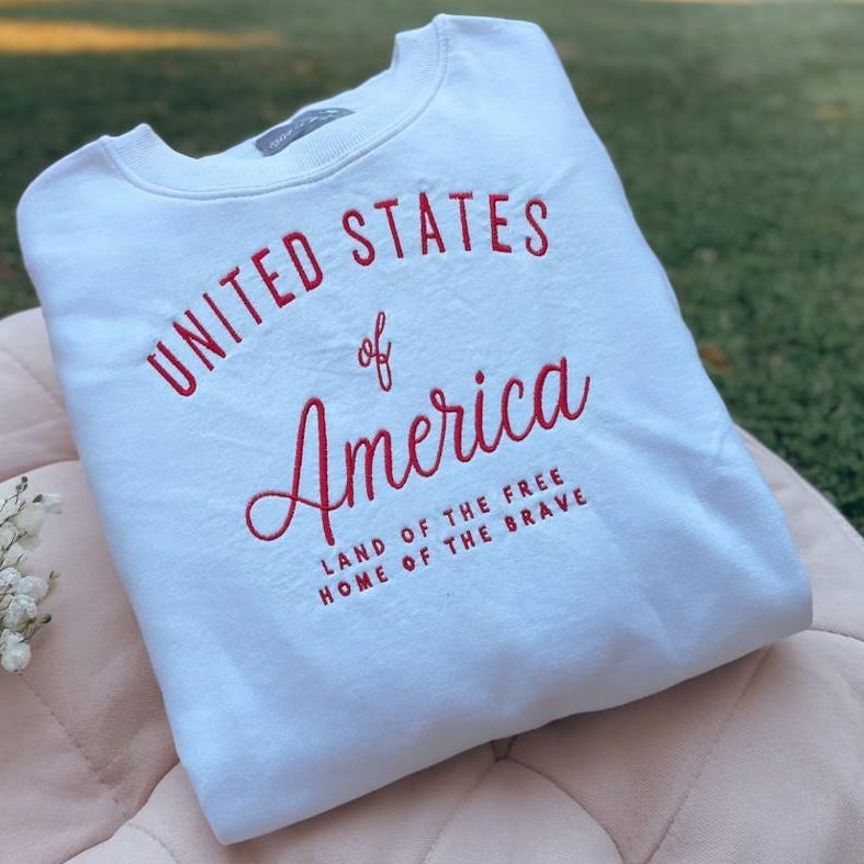 United America Embroidered Sweatshirt, Embroidered Land Of The Free, Patriotic 4th of July Crewneck, USA Pride Shirt,Independence Day Outfit