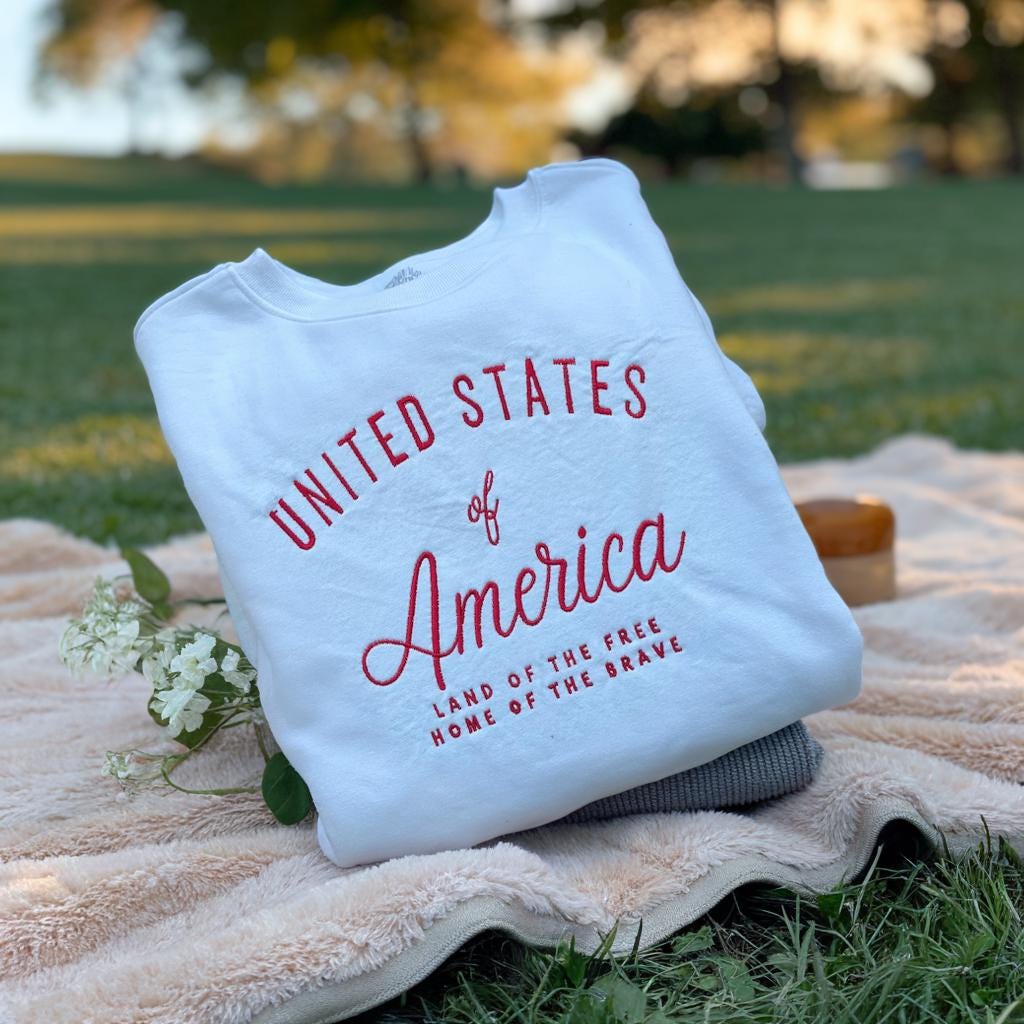 United America Embroidered Sweatshirt, Embroidered Land Of The Free, Patriotic 4th of July Crewneck, USA Pride Shirt,Independence Day Outfit