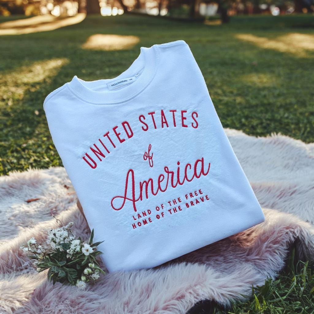 United America Embroidered Sweatshirt, Embroidered Land Of The Free, Patriotic 4th of July Crewneck, USA Pride Shirt,Independence Day Outfit