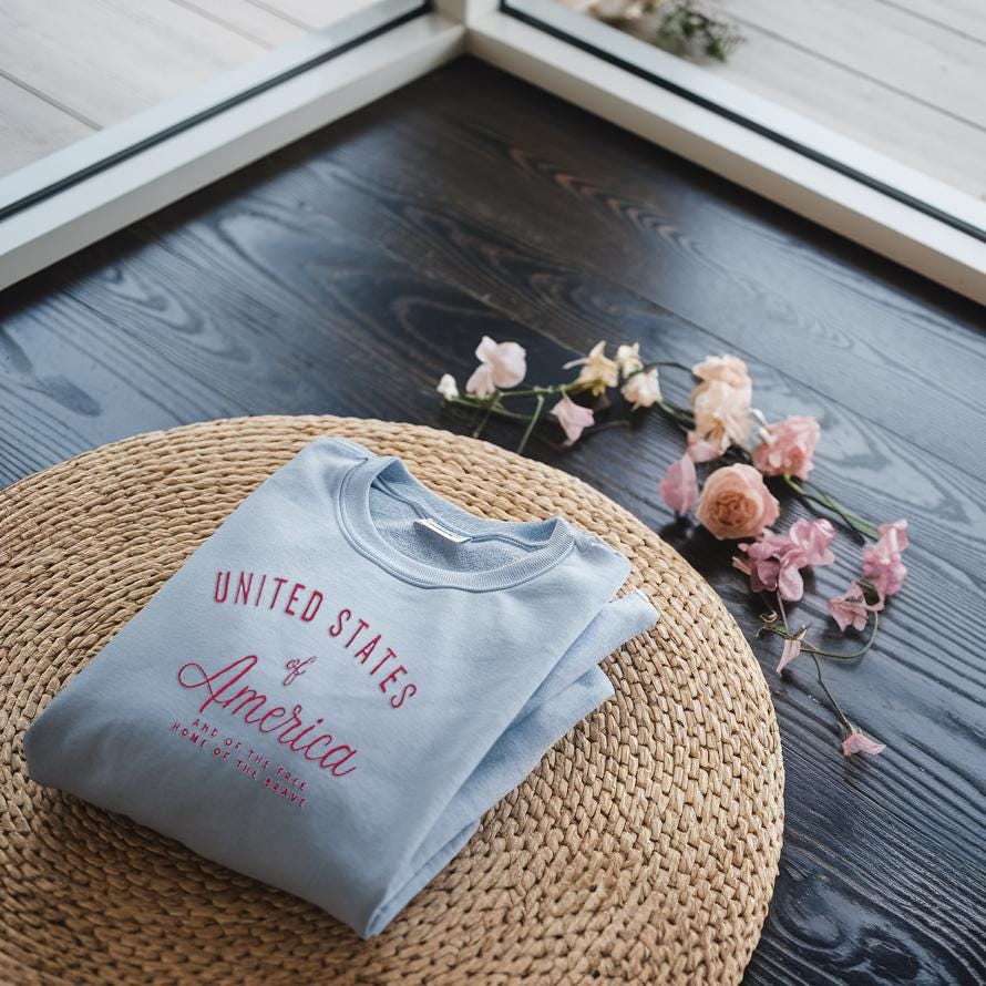 United America Embroidered Sweatshirt, Embroidered Land Of The Free, Patriotic 4th of July Crewneck, USA Pride Shirt,Independence Day Outfit