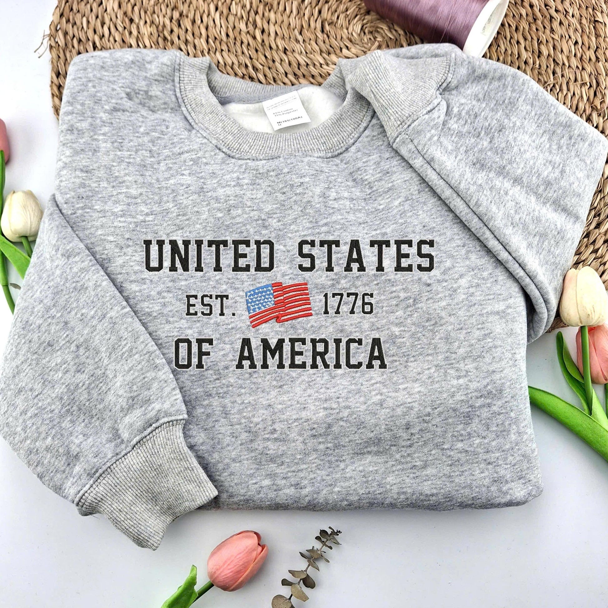 United States Of America Embroider Sweatshirt, Embroidered USA ShirtIndependence Red White Blue United States American