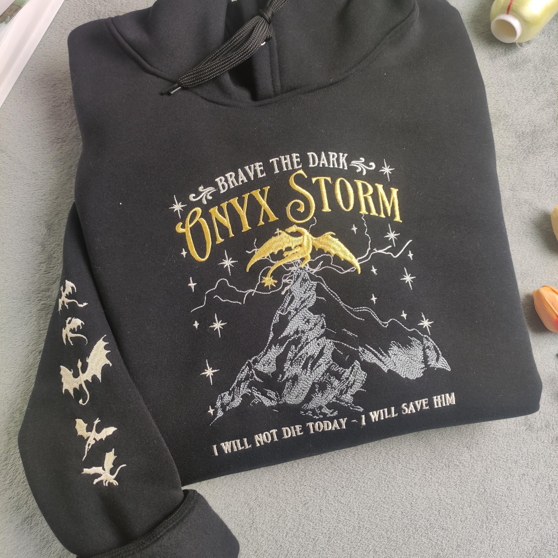 Onyx Storm Brave The Dark Embroidered Sweatshirt, Fourth Wingg Embroidered Hoodie, Basgiath War Collegee Embroidered Shirt