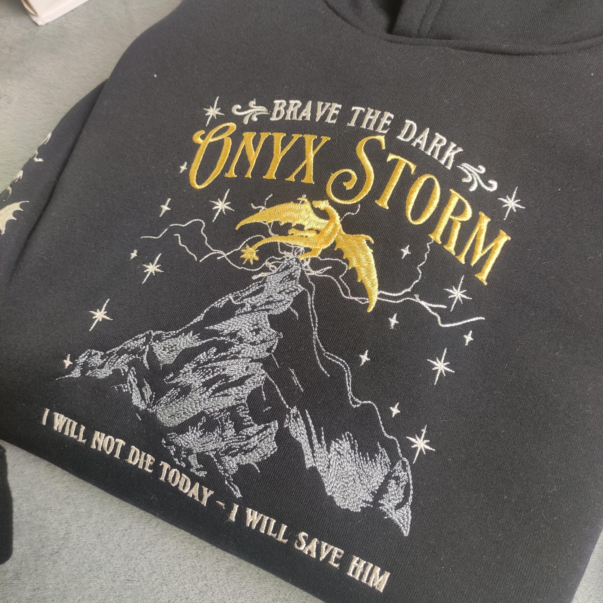 Onyx Storm Brave The Dark Embroidered Sweatshirt, Fourth Wingg Embroidered Hoodie, Basgiath War Collegee Embroidered Shirt