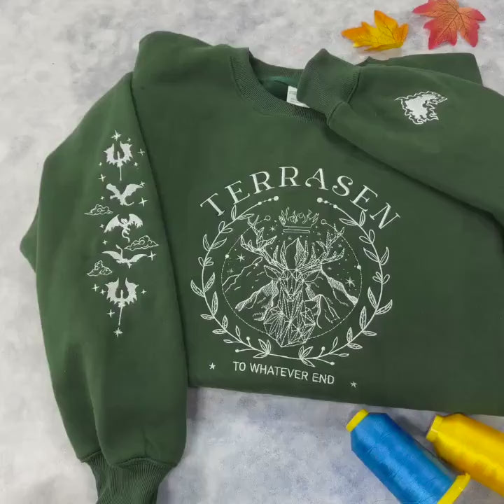 Terrasen shirt Embroidery, To Whatever End Embroidery, Throne of Glass Sweatshirt, gift for mother, gift for birtherday