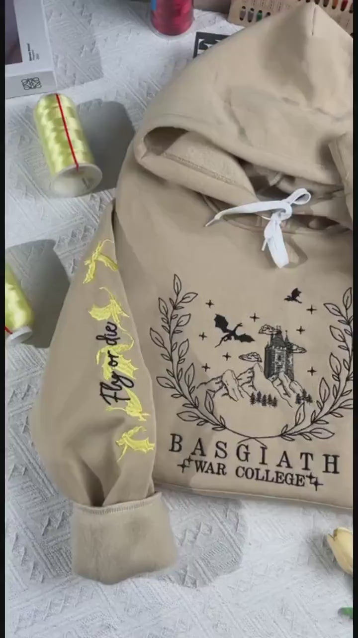 Fourth Wing Series Embroidered Sweatshirt, Basgiath War College Hoodie, Fly or Die Shirt