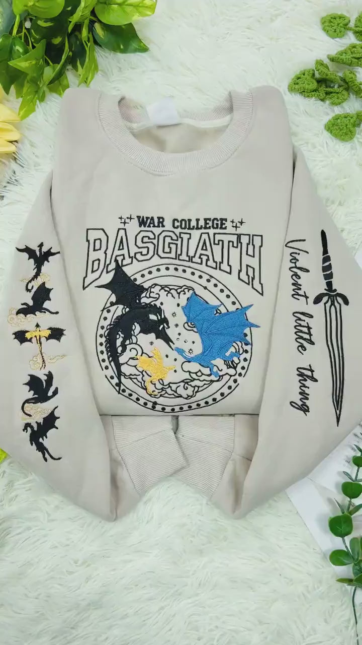 Basgiath War College Embroidered Sweatshirt | Fourth Wing Sweatshirt Gift for Book Lover | Violet Sorrengail Shirt | Fantasy Book Dragon